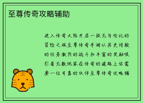 至尊传奇攻略辅助